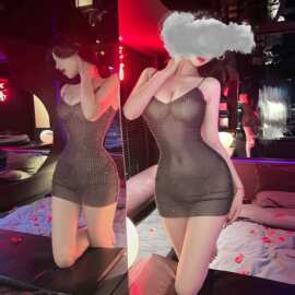 蝶妙思丝夜店情趣性感领低胸吊带裙全烫砖吊带连衣裙代发批发A339