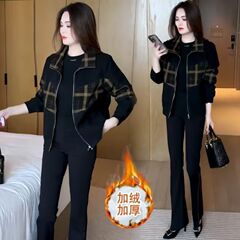 格子外套女秋冬新款加绒百搭时尚短款显瘦休闲减龄小个子上衣女装