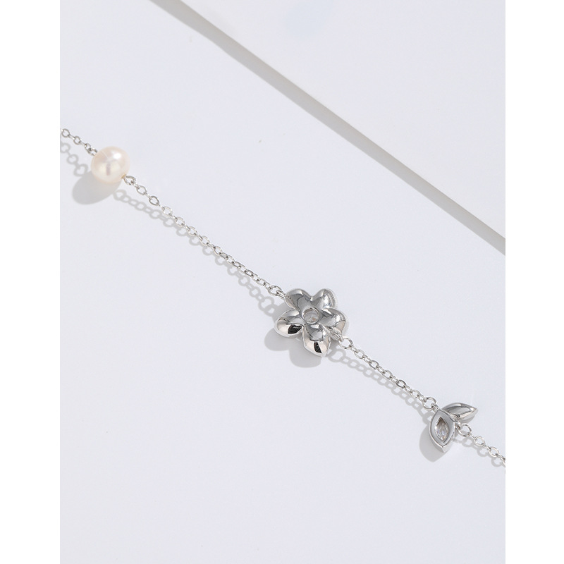 925 de plata esterlina perla de agua dulce flor pulsera mujer nicho diseño estilo coreano alto sentido pulsera novia regalo