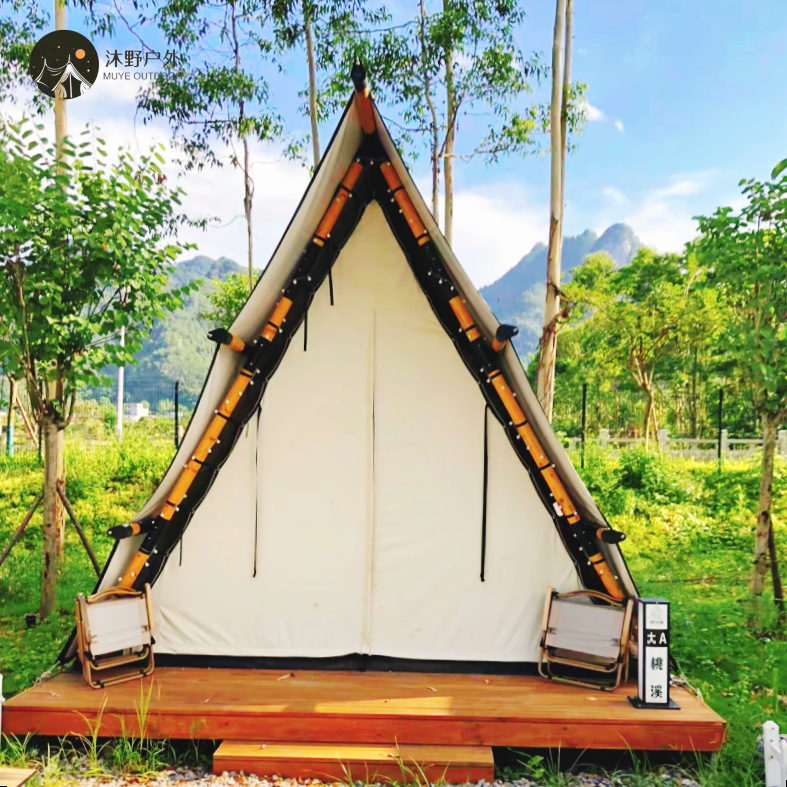 Muye camping al aire libre alojamiento residencial tienda triangular gran campamento camping residencial tienda de hotel de madera maciza