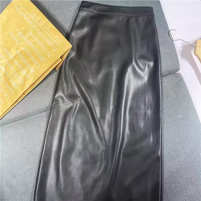 ChicShe European Style High Waist Women, Autumn And Winter New Back Slit Mid-Length Straight One-Step Leather Skirt For Women_voghion.com