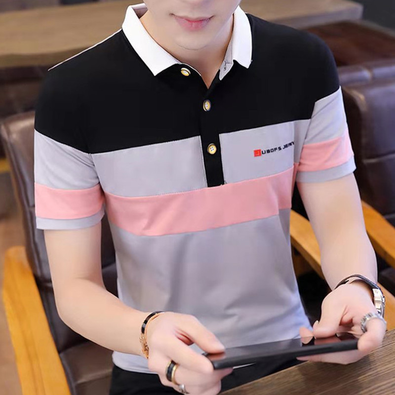 Verano nuevos hombres de manga corta Camiseta estilo coreano SLIM-Fit solapa Polo camisa de media manga de moda juvenil ropa superior de los hombres