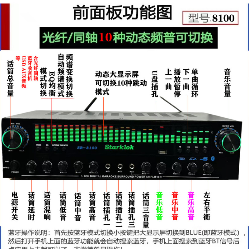 STARKLOK/SR8100新型ダイナミック大画面再生機1200Wハイパワーホームシアターカラオケ|undefined