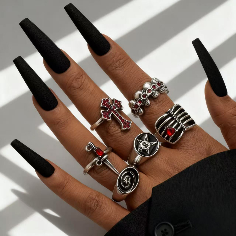 European and American Cross-Border Popular Jewelry Dark Cross Skull Ring Unisex Multi-Joint Ring Accessories