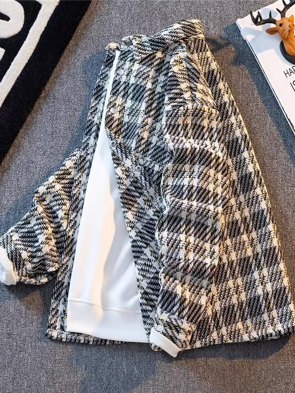 Camisa de pareja de todo fósforo chaqueta chaqueta otoño nuevos hombres retro cola de golondrina pequeña fragancia abrigo diseño tejido