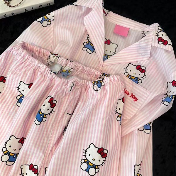 甘くてかわいいハローキティパジャマ女性用春と秋の長袖ズボンは美少女ホーム服セットの外で着用できます|undefined
