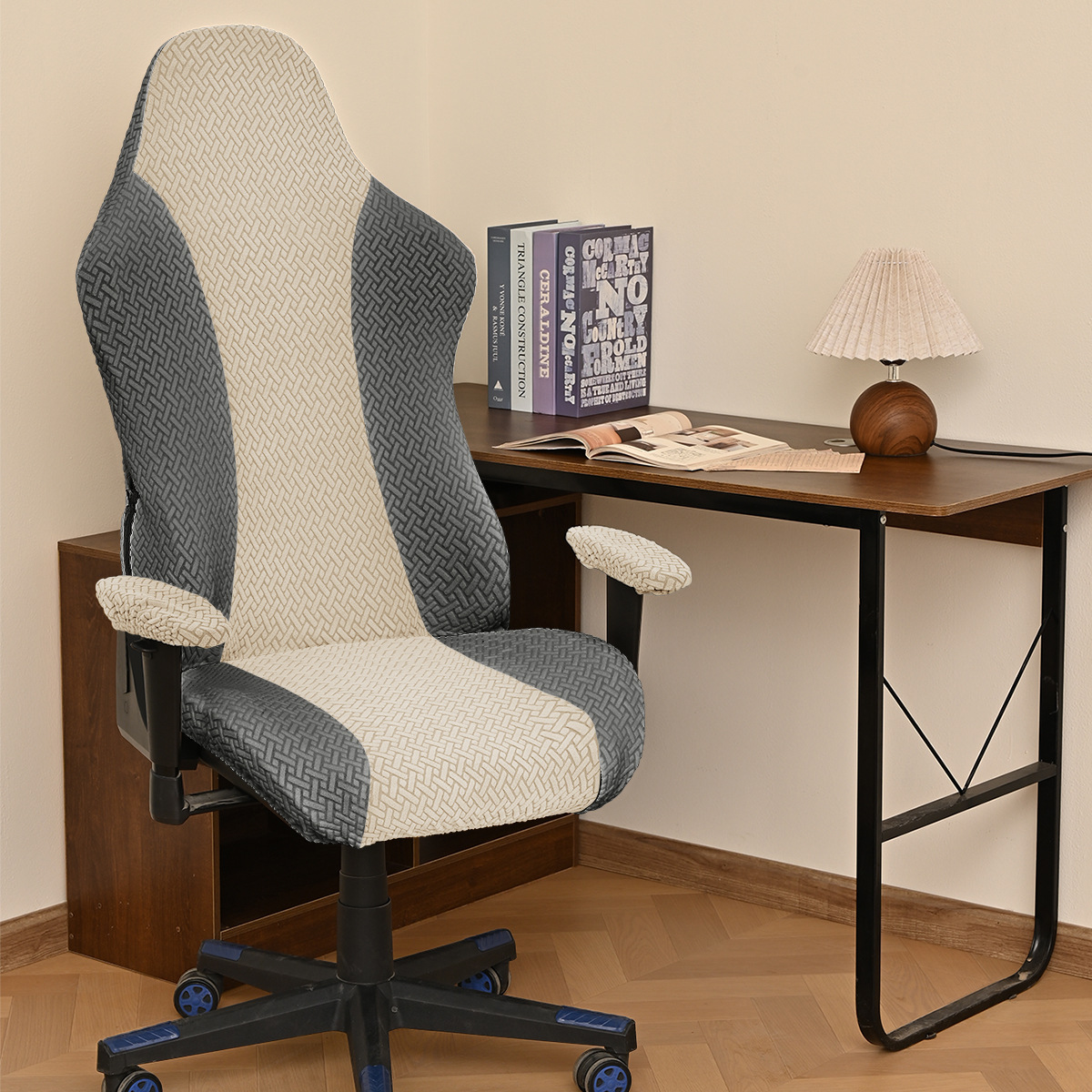 Jacquard transfronterizo en forma de T estriado de color, cubierta de silla de deporte elástica general a prueba de polvo, cubierta de silla de juego de Internet