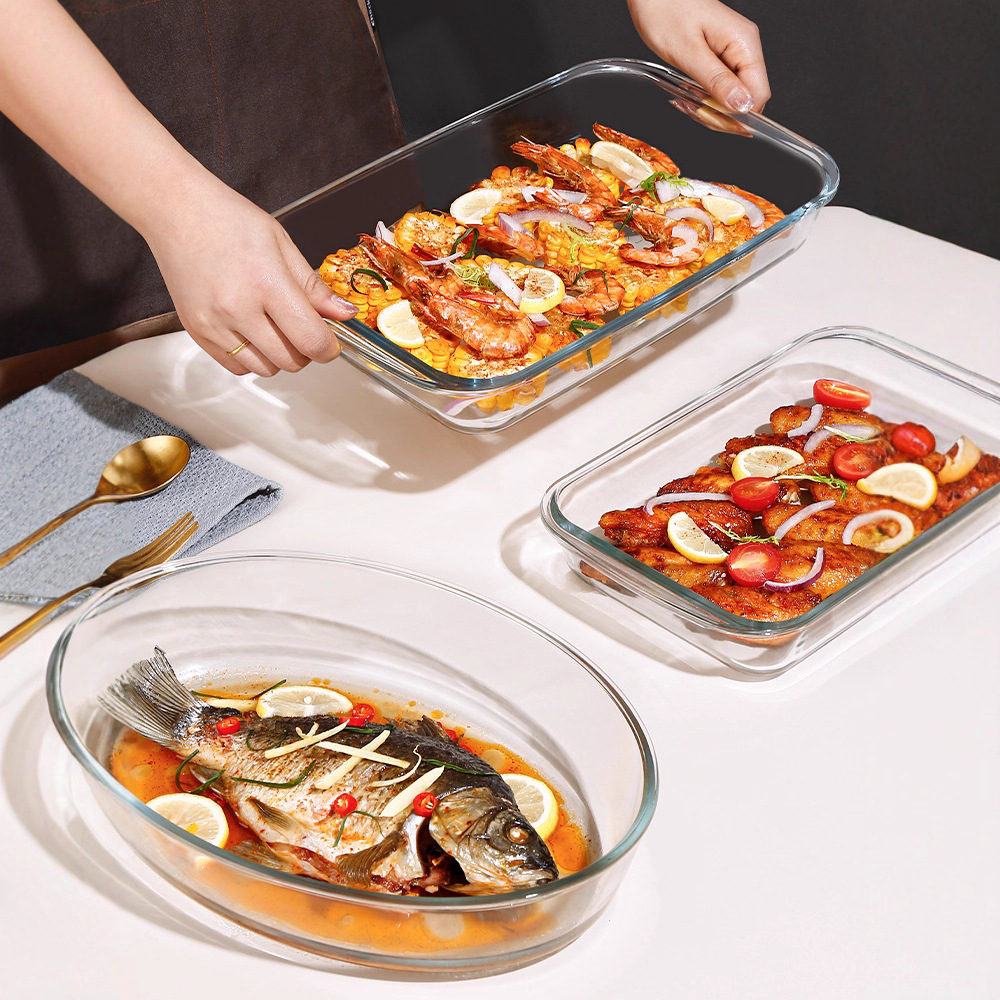 Heat-Resistant Glass Fish Plate Household Steamed Fish Plate Large Baking Pan Microwave Oven Heating Special Utensil Dinner Plate