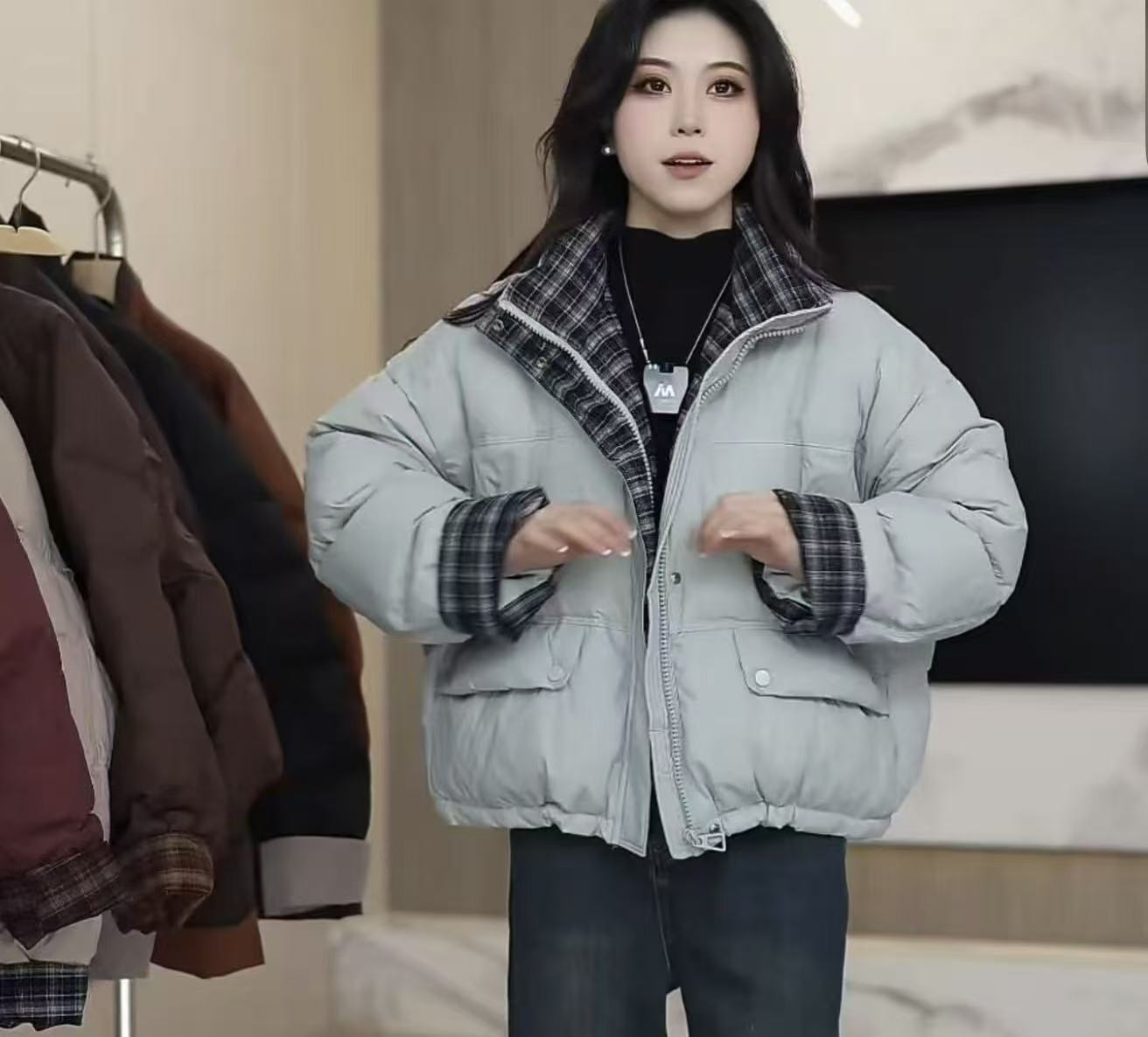Transfronterizo 2025 damas otoño invierno revestimiento nuevo abrigo de plumón corto de mujer suelta chaqueta de pan casuales image 8