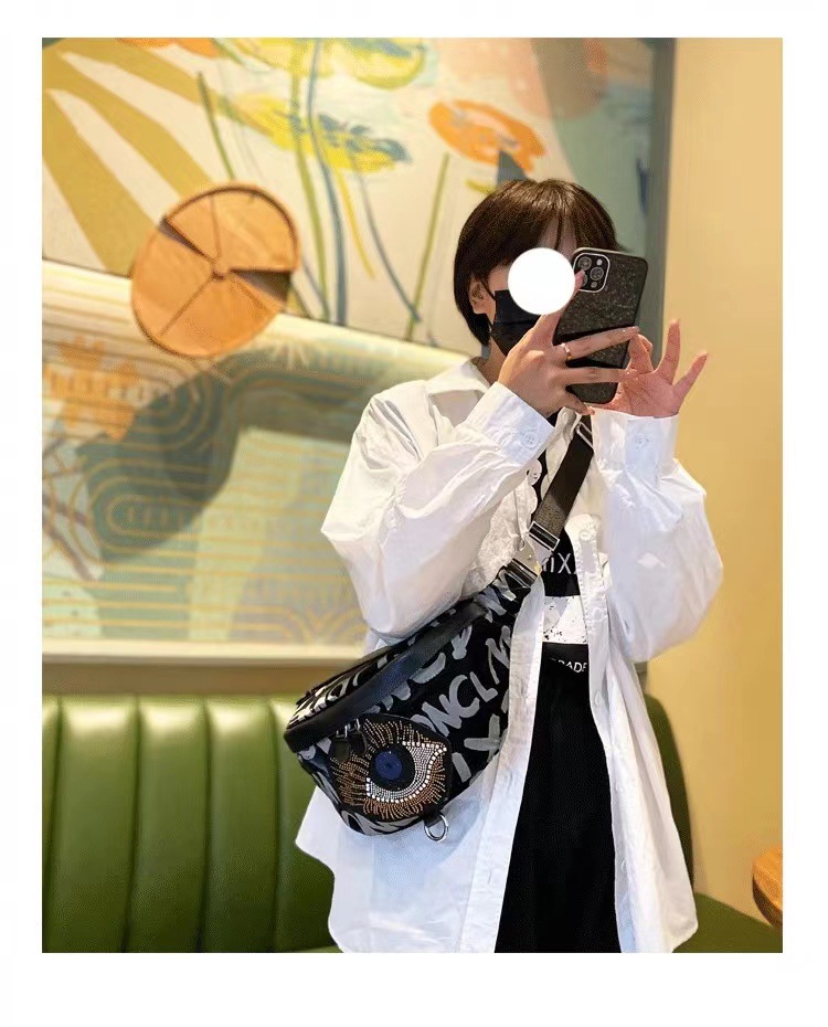 Fanny Pack Bags Type Street, Shopping Occasion Women's Streetwear Devil's Eye Oxford Cloth Waist Bags