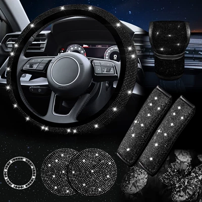 Cover, Decorative Universal Full Diamond Steering — Steering wheel cover - black-38cm
