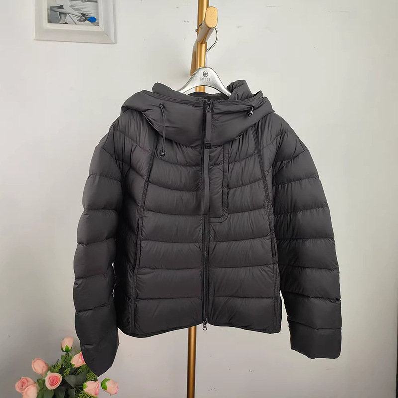 Korean Style Rib Double Zipper down Jacket 90 White Duck down Long-Sleeved Jacket Super Soft Feel Short Jacket for Small People