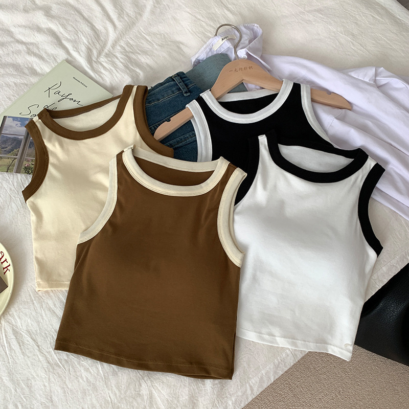 Spring and Summer Contrast Color Sleeveless Vest Outer Wear Solid Color Sling Inner Wear Sports Short Top Base Shirt Beautiful Back Wrapped Chest Women Spring and Summer Contrast Color Sleeveless Vest Outer Wear Solid Color Sling Inner Wear Sports Short Top Base Shirt Beautiful Back Wrapped Chest Women
