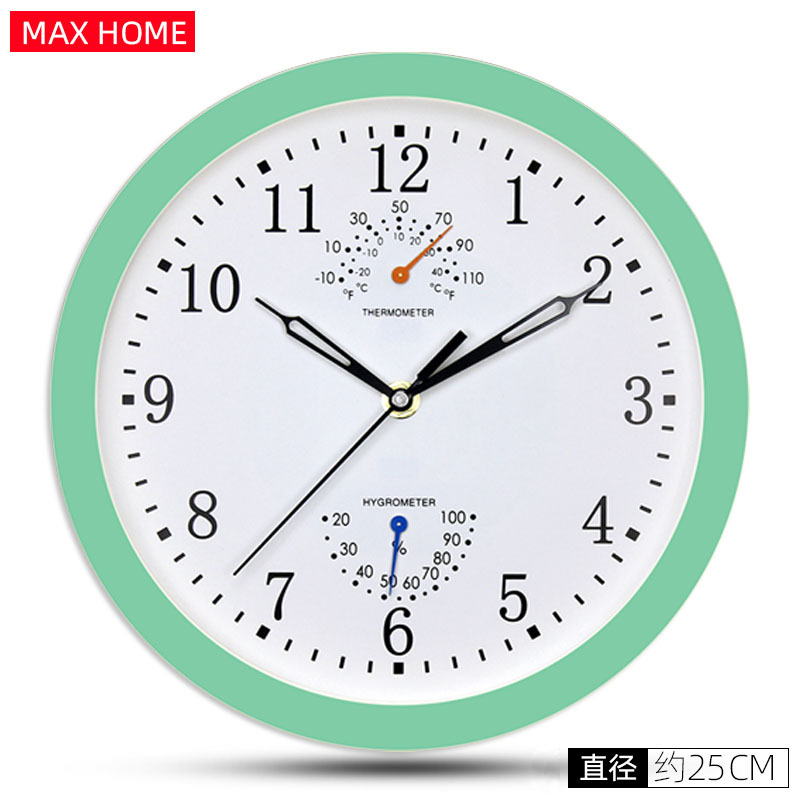 Amazon suministro de plástico Reloj de pared con higrómetro simple moderno dormitorio mudo Reloj de pared reloj