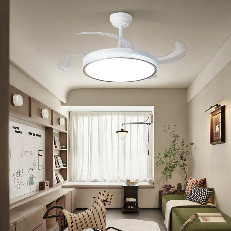 Ventilador de Techo con Luz de Hierro y ABS, Atenuable, Silencioso, Control Remoto, para Dormitorio y Sala de Estar