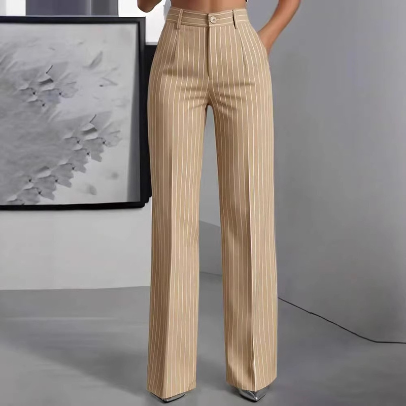 Cross-Border Foreign Trade Amazon High-Waisted Vertical Striped Wide-Leg Suit Pants for Women 2026 Summer Style Elegant Office Fashion Versatile