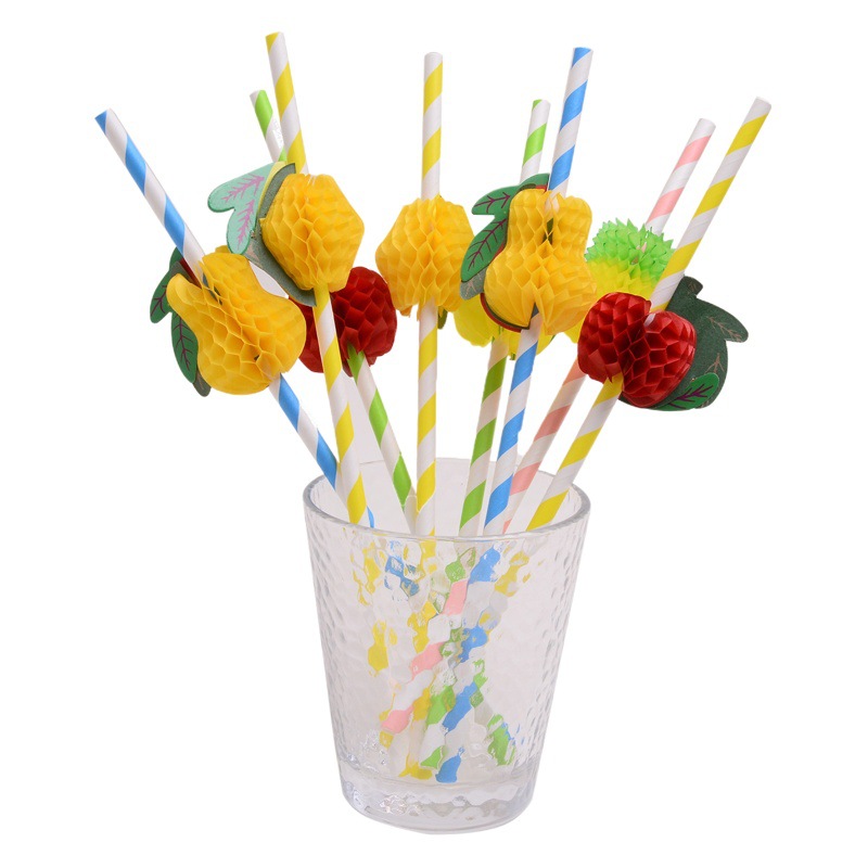 Papel de paja de paraguas Hawaiano directo de fábrica creativo tridimensional panal decoración de frutas paja de papel desechable