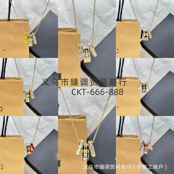 High-End Coa Enamel Three-Ring Necklace Classic Logo Clavicle Chain for Women in White Gold, Black Gold, Rose Gold, and White, Non-Fading