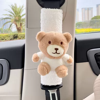 Car Seat Belt Shoulder Cover Women's Cute Doll Rabbit Bear Safety Belt Couple's Car Interior Decoration Protective Cover (Seat belt shoulder pad) - milk-tea-bear-lamb-velvet