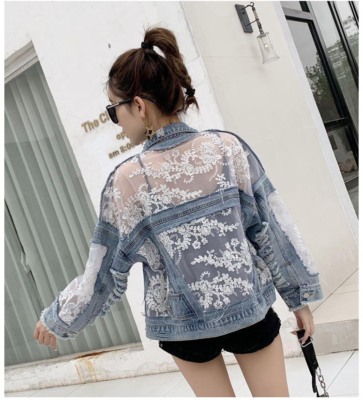 ​​Women's Lace Mesh Short Jacket – Lightweight Sun Protection Top With Embroidered Details (Light Blue, S-3XL)​​_voghion.com