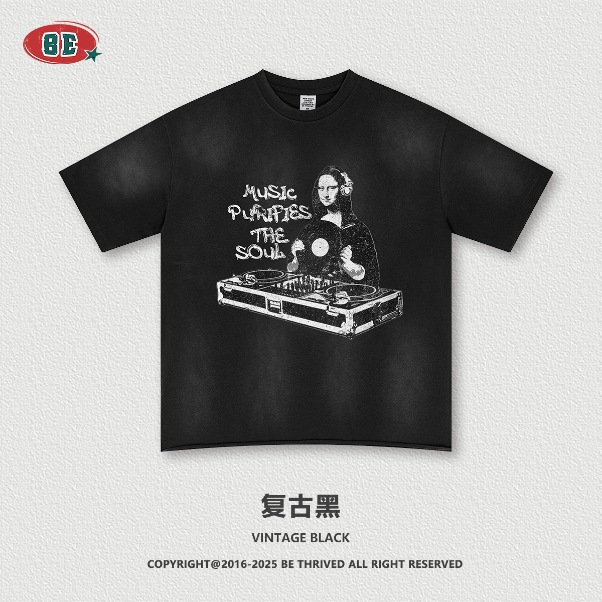 BE ropa de hombre | 2025 verano americano retro parodia impresión camiseta de manga corta de media manga camiseta suelta hombre