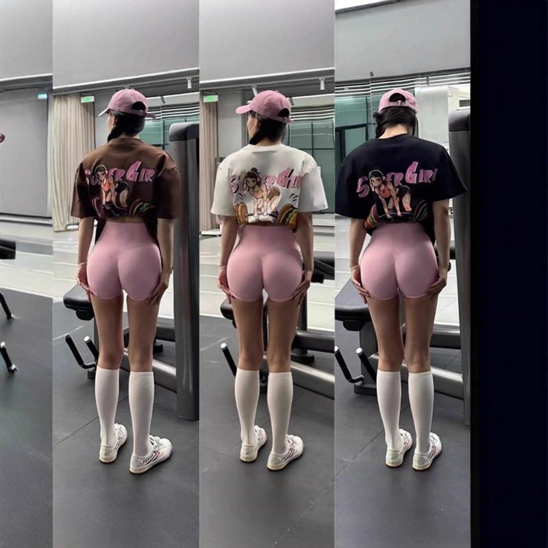 Heavy Weight Cotton Hamburger Dumbbell Loose Iron Fitness Women's Sports Top High-Looking T-Shirt Casual Sports Short-Sleeved Heavy Weight Cotton Hamburger Dumbbell Loose Iron Fitness Women's Sports Top High-Looking T-Shirt Casual Sports Short-Sleeved