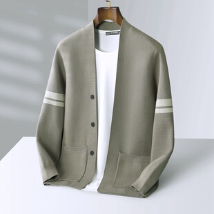 Casual Wool Knitted Cardigan Men's Autumn and Winter New Fashion V-neck Solid Color All-match Top Loose Sweater Jacket
