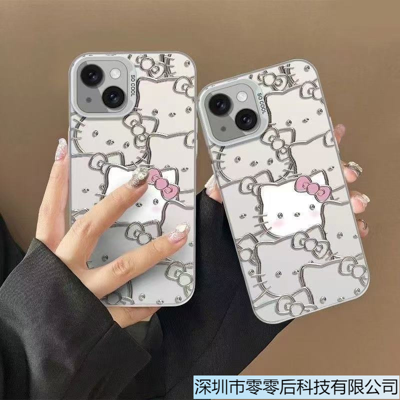 满屏KT猫头iPhone15苹果16卡通手机壳14promax彩银13pro硬壳12 11