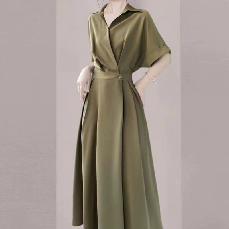 Французская юбка Французская рубашка атласное платье женское 2023 лето новое чувство длинное платье темперамент стройные волосы