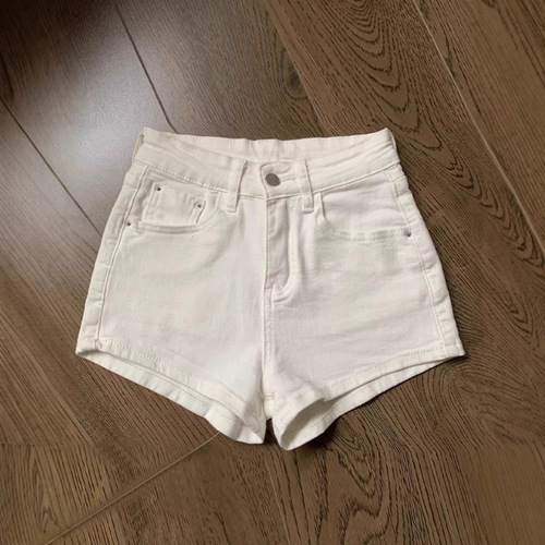 Petite American-style spicy girl white denim shorts women's summer high-waisted elastic tight slimming butt-bounding hot pants