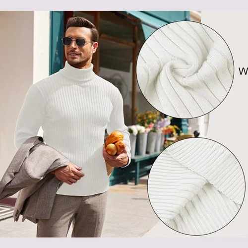 Fall/Winter Men's Turtleneck Sweater, Men's Thickened Vertical-Striped Base Layer, Korean-style Pullover Thermal Knitwear
