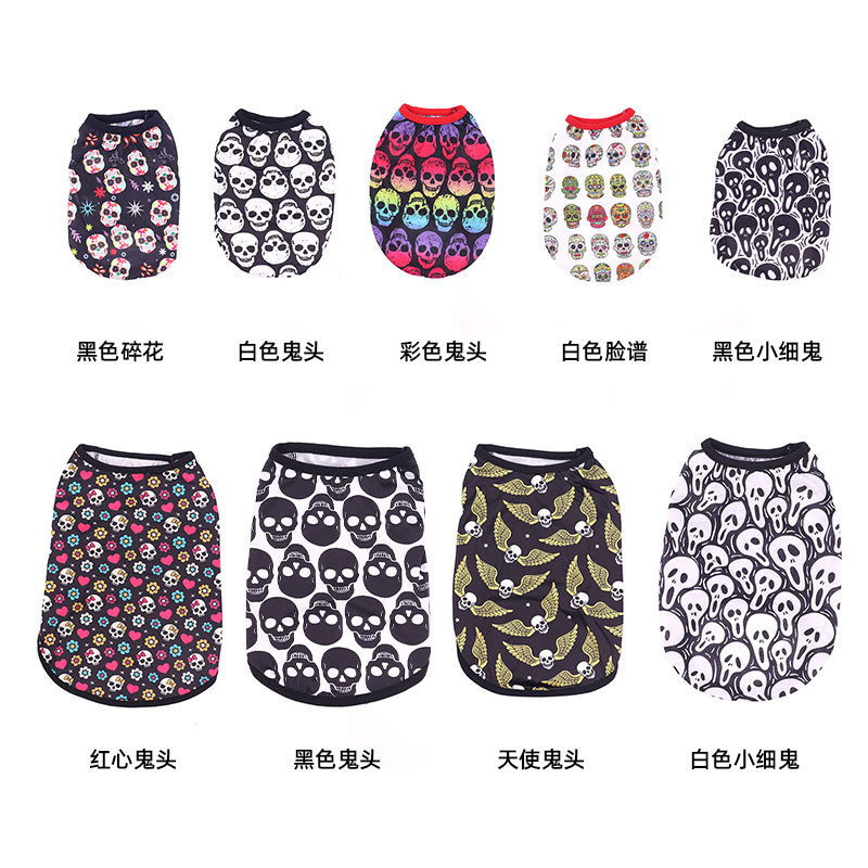 Cruz-frontera nueva ropa para perros chaleco para mascotas Halloween horror patrón ropa para perros gato ropa transpirable al por mayor