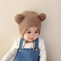 ベビー帽子韓国風耳ニット帽子子供韓国風耳保護帽子秋と冬の帽子外国貿易幼児ウール帽子