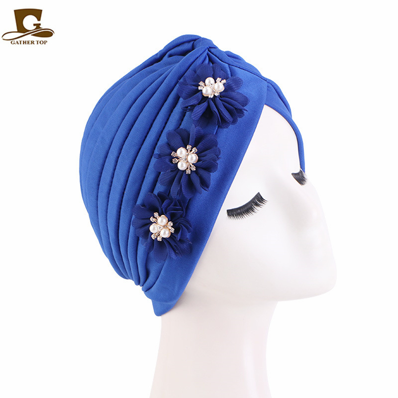 Háromvirágos rakott fejkendő, indiai muszlim etnikai kalap, JDT-12H_voghion.com