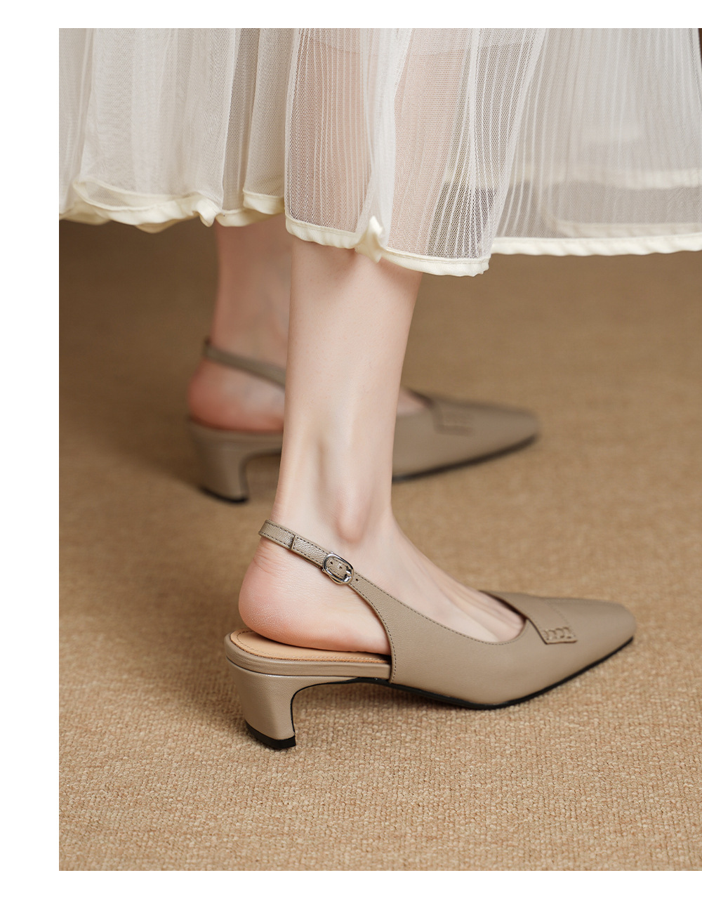 Sandal nữ da dê gót vuông 4.5 cm mũi kín hở gót phong cách Hàn Quốc — đen chi tiết 9