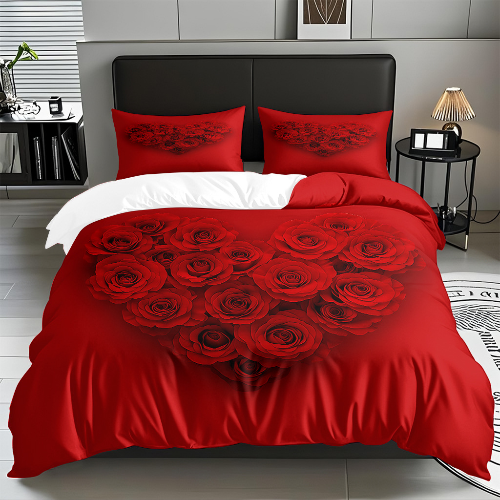 TEMU / JIT multivariado rosa digital impresión set edredón suave piel transpirable fábrica de origen textil