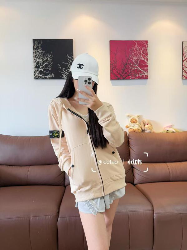 高品质~石头衫秋冬男女连帽卫衣纯色岛袖标徽章款拉链卫衣外套款|undefined
