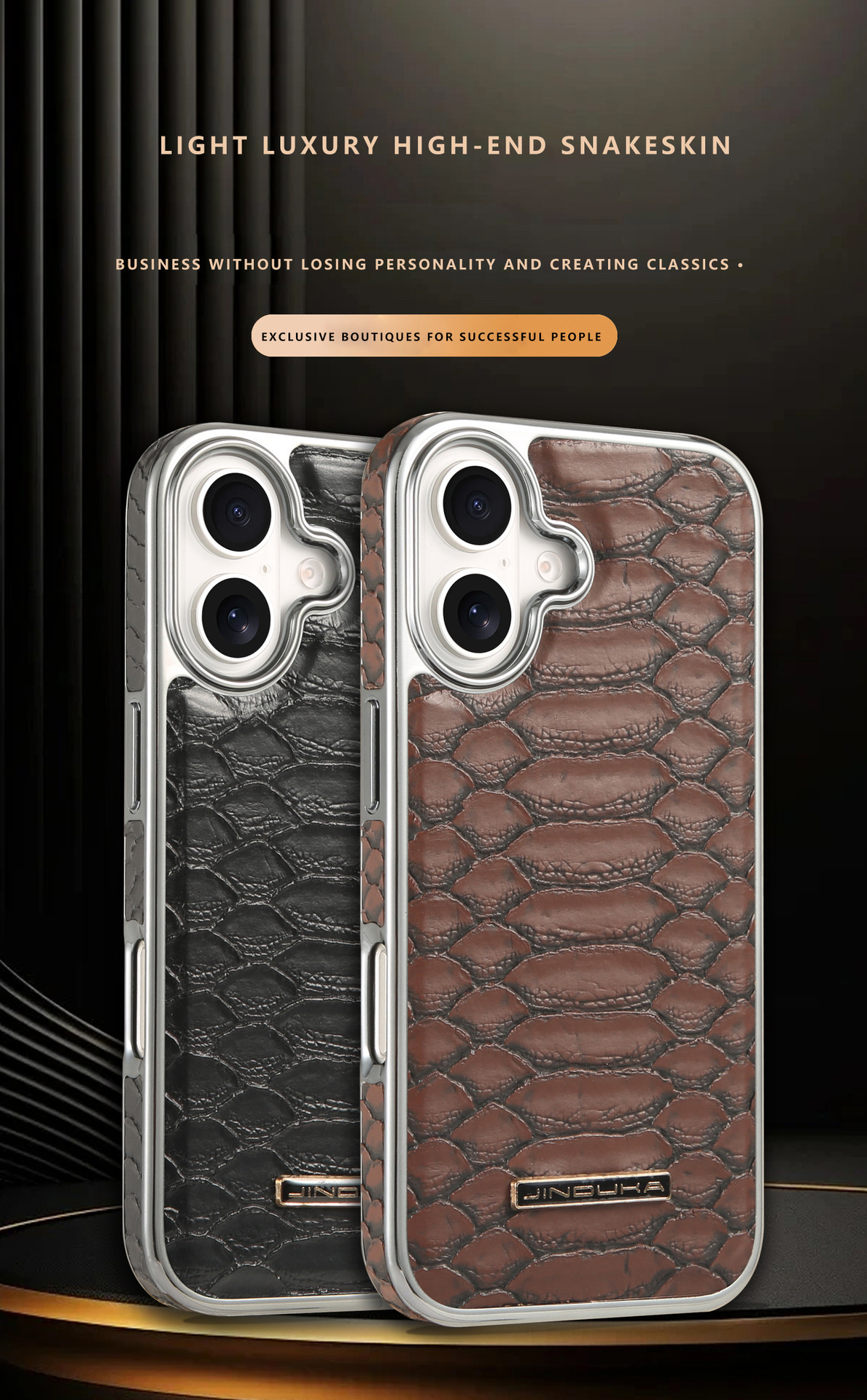 Ốp lưng iPhone 16/17 Pro Max họa tiết da rắn cao cấp, chống rơi toàn diện — màu đen, màu xanh, nâu nhạt, nâu sẫm chi tiết 5