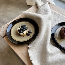 侘寂风 小众设计感纹理棉麻加厚毛边餐垫 餐巾布可水洗可批发尺C^