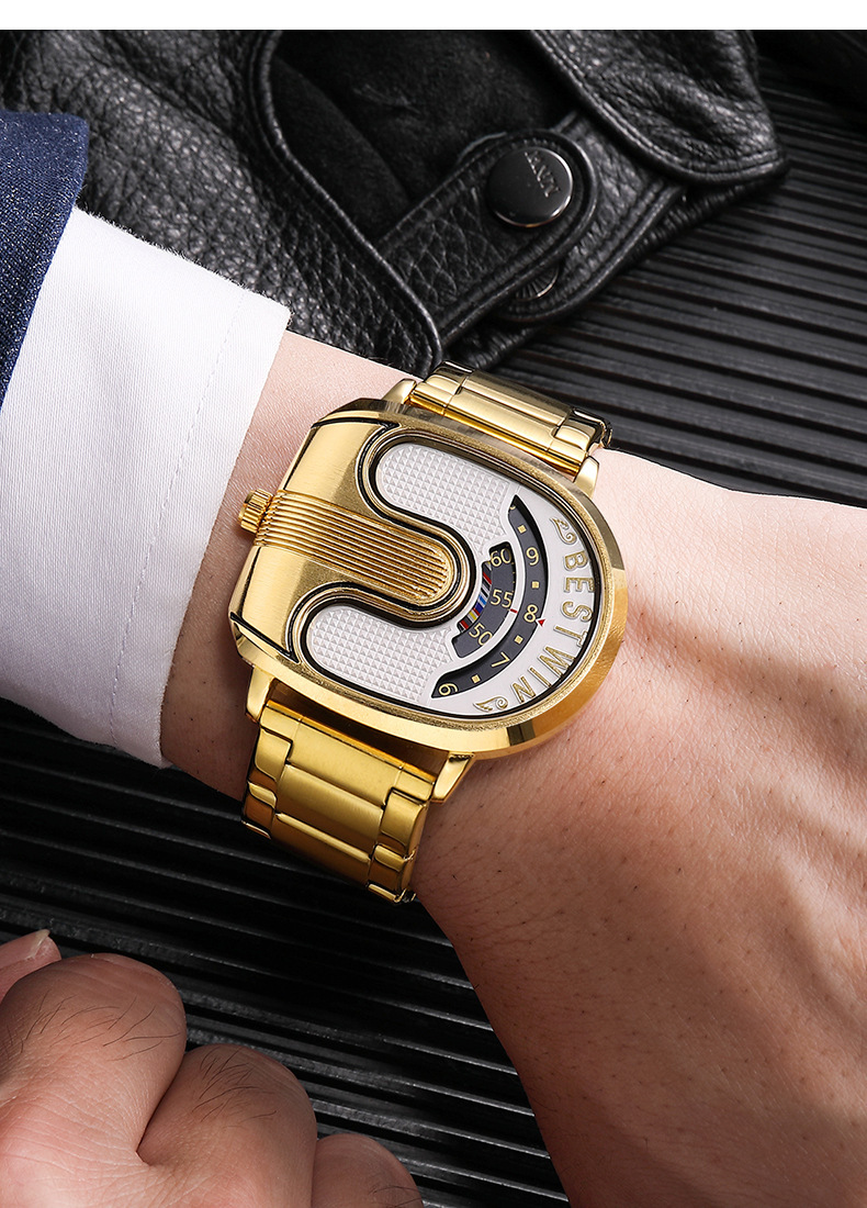 Montre quartz homme dorée forme u style luxe rétro_voghion.com