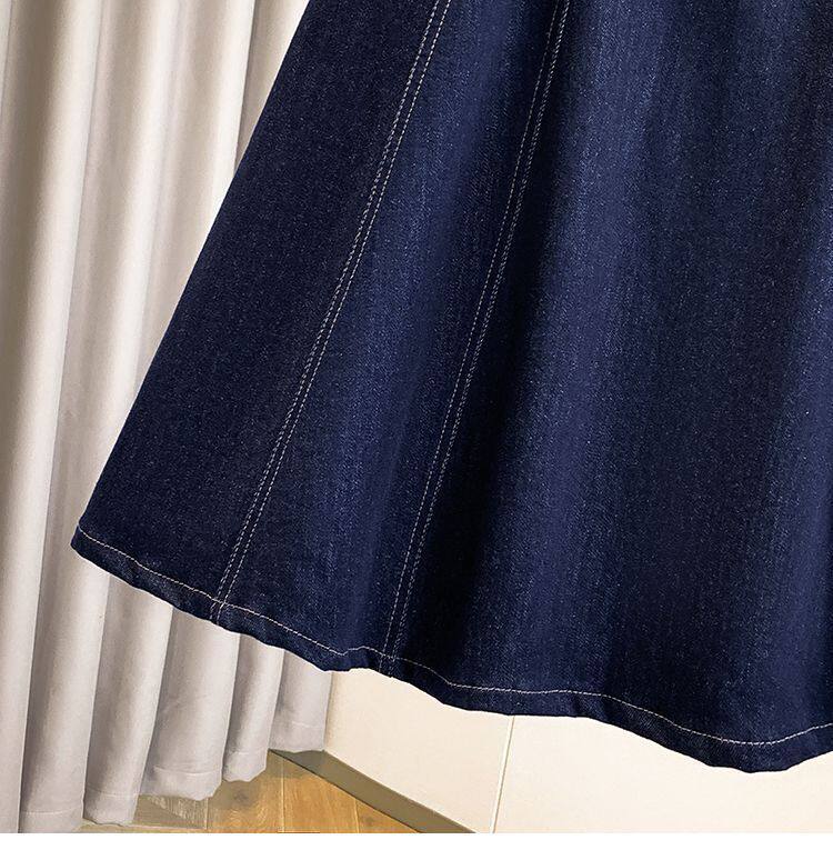 Chân váy denim dáng chữ A cạp cao có nơ, dáng midi che khuyết điểm tôn dáng — Màu xanh dương chi tiết 17