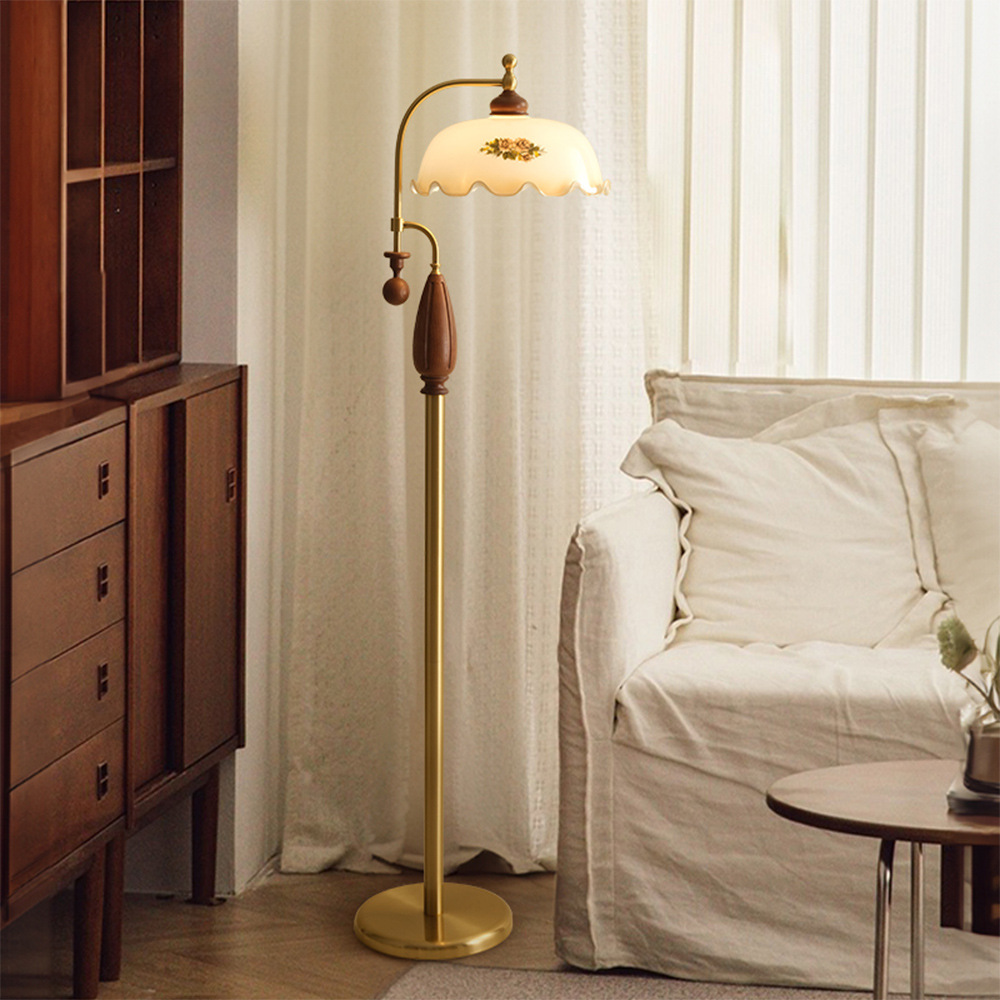 Republic of China Style Wooden Art Pastoral American Retro Floor Lamp for Living Room, Bedroom, Bedside, Study, Standing Lamp, Solid Wood with Remote Control
