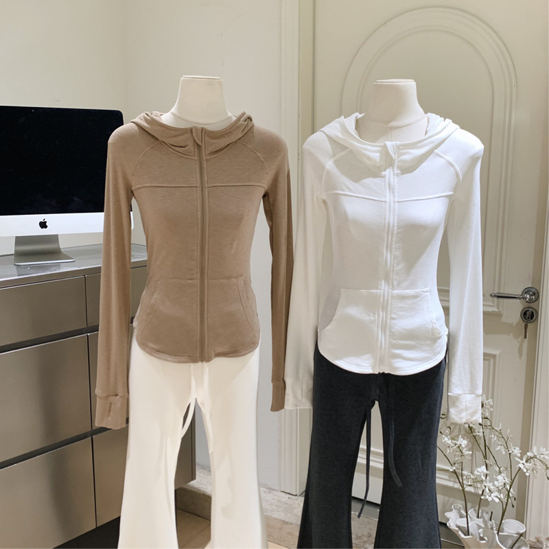 2025 New Autum Zipper Knitted Cardigan Hooded Jacket Tight Waist Thin Yoga Sweatshirt 2025 New Autum Zipper Knitted Cardigan Hooded Jacket Tight Waist Thin Yoga Sweatshirt