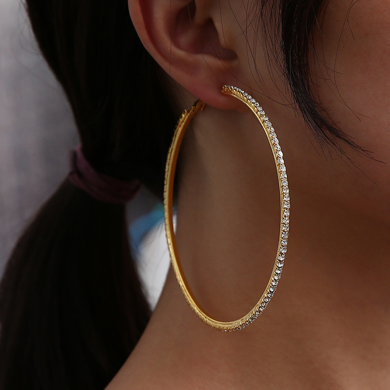 New Big Earring Exaggerated Full Diamond Geometric Circle Earrings display picture 1