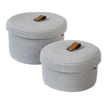 外贸棉绳编织收纳筐收纳盒桌面收纳带盖零食玩具棉线收纳篮批发