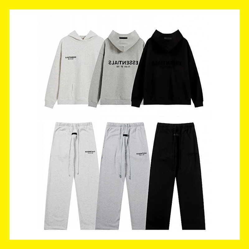 Essentials Season 8 Multi-Line Fog High Street Flocked Letter Couple Hooded Sweatshirt + Pants Short-Sleeved Suit Essentials Season 8 Multi-Line Fog High Street Flocked Letter Couple Hooded Sweatshirt + Pants Short-Sleeved Suit