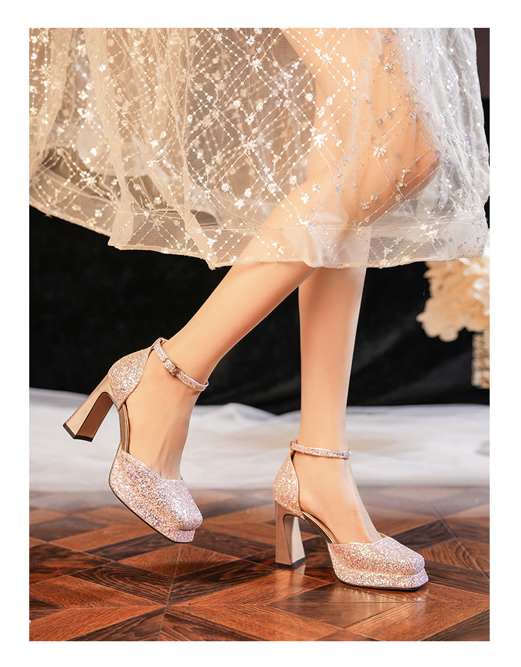 Zapatos de tacón grueso con plataforma impermeables Y9678, con hebilla brillante, ideales para bodas, banquetes y eventos sociales._voghion.com