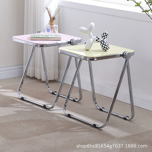 Folding acrylic small tea table portable simple crystal tea table stackable dormitory small dining chair Internet celebrity simple chair
