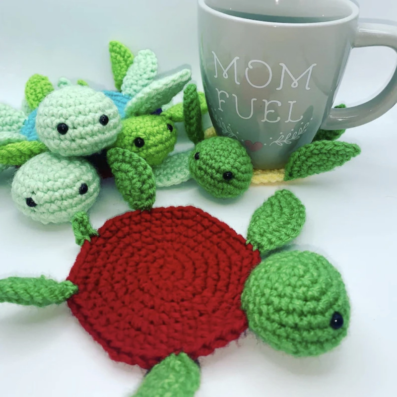 Posavasos de Ganchillo Hechos a Mano de Estilo Nuevo Transfronterizo, Lindos Posavasos de Tortuga, Producto Terminado, Aislante de Calor para Escritorio, Mantel Individual para Tazas