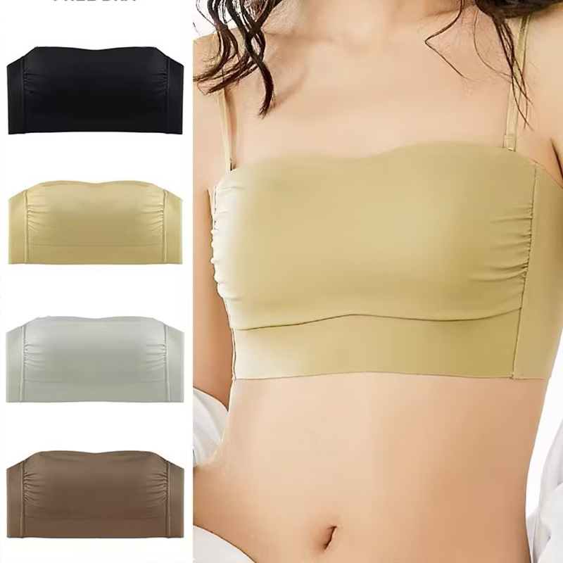 Women's summer bandeau style seamless anti-exposure sling wrap breast thin large breasts show small pure desire bra bra